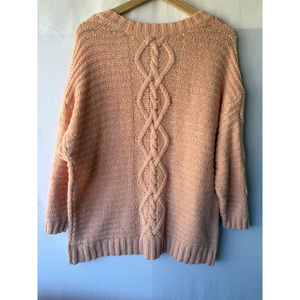 American Eagle Peach Cable Knit V-Neck Wool Blend Sweater Medium Oversized - Picture 8 of 8